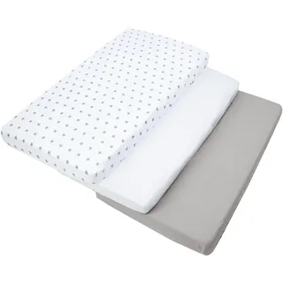Medi Partners Spannbettlaken 60x120 3-Pack Baby Bettlaken Kinderbett Spannbetttuch 100% Baumwolle - Fitted Kinder Sheet Bettwäsche Babymatratze Schlafsack Babybett (Graue Sterne-Weiß-Graue)