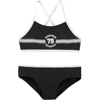 Bustier-Bikini KANGAROOS "Sporty", Jungen, Gr. 122/128, N-Gr, schwarz, Polyamid, kontrastfarbene Details, unifarben, Bikini-Sets Bustier-Bikini, mit sportlichem Frontdruck, Topseller