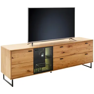 Mid.you Lowboard , Wildeiche , Metall , Balkeneiche , furniert, massiv , 2 Schubladen , 209x68x50 cm , Made in Eu , Holzmöbel, Wohnwände Holz, Lowboards Holz