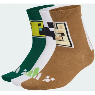 adidas Unisex Kids MINECRAFT YOUTH 3 PAIRS PER PACK SOCKS, carbon/brown desert/collegiate green, 4-5 Years
