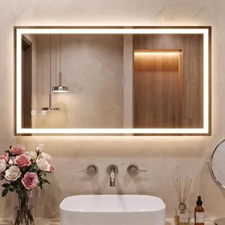 Clevich LED Badspiegel mit Beleuchtung 120x60 cm, Rechteckiger Wandspiegel