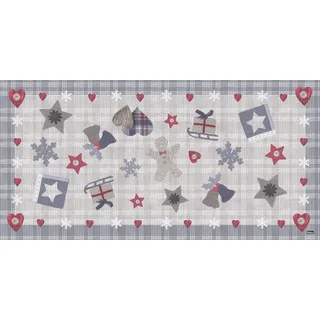 Vilber Bells Teppich, grau, 52 x 100 x 0,2 cm, PVC, Polyester, rutschfest, waschbar, hitzebeständig, mit passenden Tischläufern und Tischsets möglich.