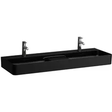 Laufen VAL Doppelwaschtisch, 3 Hahnlöcher, ohne Überlauf, 1200x420mm, semi-trockener Bereich mittig, H814282, Farbe: Schwarz Matt