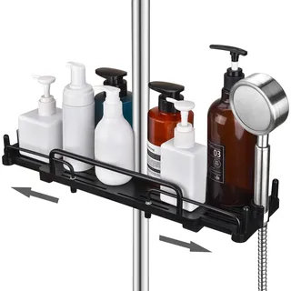 LOLYPOT Duschablage Ohne Bohren Teleskopisch 32-48cm, Duschablage zum hängen Badezimmer Organizer, Duschregal Ohne Bohren, Duschstangen-Aufbewahrungsregal für 18 mm-25 mm Duschstange (Schwarz)