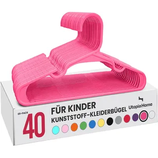 Utopia Home 40er Pack Kinderkleiderbügel 29.2 cm, Kunststoff, Rosa | Kinderkleiderbügel Kunststoff, Platzsparend, Langlebig, Für den täglichen Gebrauch, 40er Pack Rosa