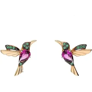 Einzelstück® Kolibri Ohrstecker I 925 Sterling Silber Ohrringe im Vogel Design I 14K Gold & Rosegold I Handmade mit grünen und pinken Zirkonia Steinen I Allergikerfreundlicher Echtschmuck