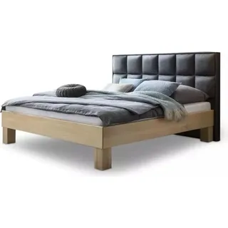 Eiche Massivholzbett mit gepolstertem Kassetten Kopfteil – 200 x 200 cm / buche-natur-lackiert