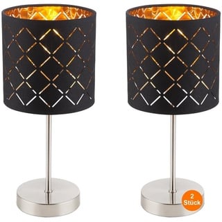 bmf-versand Nachttischlampe 2er Set Schwarz Lampenschirm Tischlampe Modern Klein Gold silber