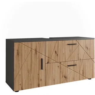 Vicco Waschbeckenunterschrank Irma (120.5 x 60.6 cm mit 2 Schubladen und 1 Tür - Grau