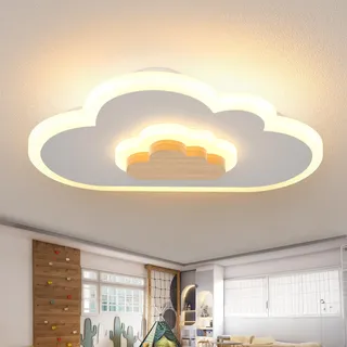 AOEH LED Deckenleuchte Schlafzimmer Kinderzimmerlampe Deckenlampe Deckenleuchte für Kinder Wolken deckenleuchte Holz 50W Stufenloses Dimmen mit Fernbedienung Mit Nachtlichtfunktion,80cm