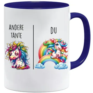 Tasse mit Spruch | Andere Tante vs Du | Tante Geschenk Geschenk für Frauen Ehe Hochzeit | Geschenkidee Frau Geburtstag Weihnachten Patentante Familie Kaffee-Becher (Dunkelblau)
