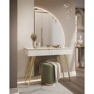 Schminktisch AURORA-SQ mit Spiegel weiß glänzend version Rechte - Weiß, Gold