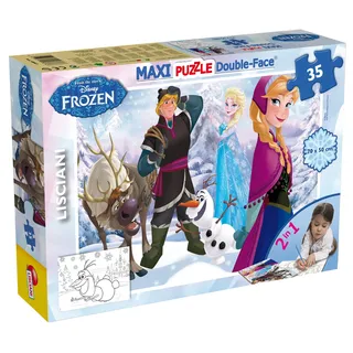 Lisciani - Disney Frozen Lernspiel - Puzzle ab 3 Jahren - Double Face 2 in 1: Supermaxi Legespiel & Ausmalbild - 35 Teile - Riesenformat 70 x 50 cm - ELSA & Anna Eiskönigin Spielzeug für Kinderzimmer