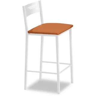 ASTIMESA - Hohe Küchenhocker mit Rückenlehne - Weißes Gestell und Sitzfläche aus Kunstleder - Farbe des Sitzes: Orange. Lieferumfang: 1 Stück, Maße: 90 cm (Gesamthöhe)