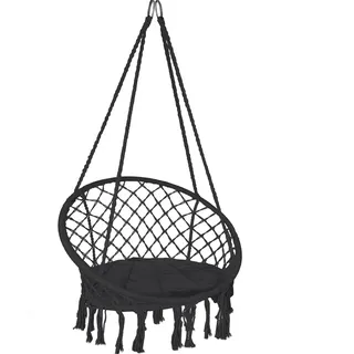VOUNOT Hängesessel mit Kissen, Boho Hängestuhl zum Aufhängen Hängeschaukel für Erwachsene und Kinder, Indoor und Outdoor, Schwarz