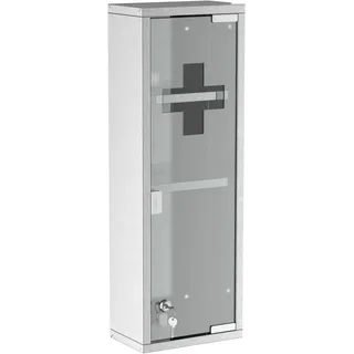 kleankin Medizinschrank Abschließbar 3 Fächer 20 x 12 x 58 cm Silber | Edelstahl, Gehärtete Glastür, Arzneischrank zur Medikamenten-Aufbewahrung, Medikamentenschrank, Erste Hilfe Schrank