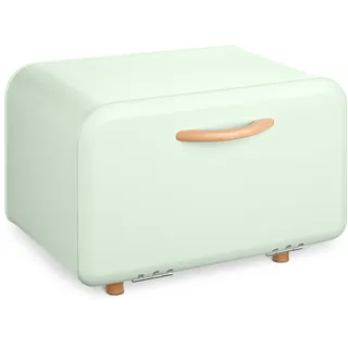 Navaris Brotkasten Brotaufbewahrung Brotbox mit Frontöffnung - Behälter zur Aufbewahrung von Brot - Brotdose Brotkorb Brotbehälter aus Metall - Mint Grün