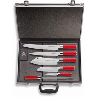 F. DICK Messerset Red Spirit (Magnetkoffer, Kochmesser AJAX, Brotmesser, Santoku, Tranchiermesser, Officemesser, Wetzstahl, 56° HRC) 81173000, 43 cm x 32 cm x 6 cm