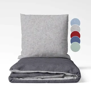 sleepling Feinbiber Bettwäsche, Winterbettwäsche 2-teiliges Set Bettbezug 135x200cm + Kissenbezug 80x80cm, Wendebettwäsche, 100% Baumwolle, Made in Germany, Oeko-TEX, Waschbar, Hellgrau Dunkelgrau