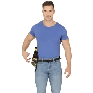 FIESTAS GUIRCA | Camouflage Flaschenhalter mit Gürtel – Der ultimative Biergürtel für durstige Helden – Tarnfarbe Biergurt und Dosenhalter Lustiges Accessoire für Festivals, JGAs und Partys