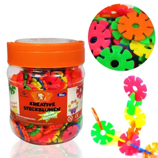 Smart-Planet 400 NEON Steckblumen in Dose - Schneeflocken zum Stecken 3,3 cm Kinder Montessori Spielzeug Lernspielzeug Steckbausteine Stecksteine ab 3 Jahre