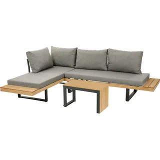 greemotion Gartenlounge-Set Lana Lounge-Set Beige-Holz / Grau inkl. Auflagen & Tisch - Beige, Grau, Braun