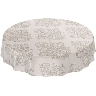 ANRO Wachstuchtischdecke Wachstuch Wachstischdecke Tischdecke abwaschbar Ranken Barock Arabeske Beige Rund 140cm