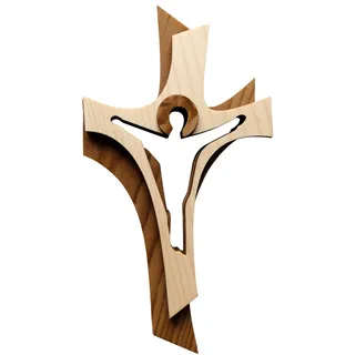 Kaltner Präsente Geschenkidee - Wandkreuz Echtholz Holz Kreuz Kruzifix Auferstehungskreuz für die Wand modern gefertigt im Grödner Tal Südtirol (Höhe 24 cm)