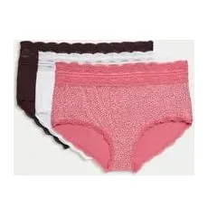 Womens M&S Collection 3er-Pack hoch ausgeschnittene Shorts mit hohem Baumwollanteil - Pink Mix, Pink Mix, UK 10 (EU 38)