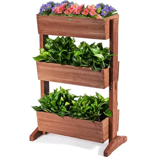 COSTWAY 3 Etage Hochbeet, Pflanztreppe Blumenkasten Pflanzenleiter Frühbeet Garten 73x38x106cm - Braun