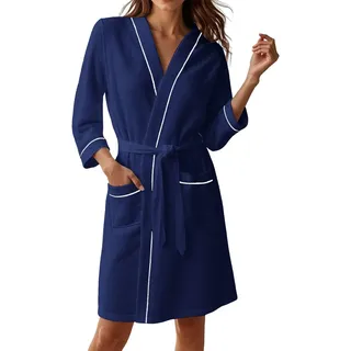 Generisch Bademantel Damen - Leicht Lang mit Kapuze Flauschig Frottee Schlafmantel Einfarbig Casual Fleece Hausmantel Bequemer Reisebademantel Kapuzenbademantel