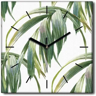 Coloray Uhr auf Leinwand 30x30 cm Wand Uhr Dekoration Wohnzimmer Segeltuch schwarze Hände -Exotische Pflanzen - Grün