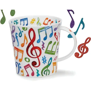 DUNOON Becher Lomond Upbeat 0,32 l Fine Bone China Porzellan Kaffeetasse Modern mit Noten | Hochwertige Qualität Spülmaschinenfest Musikalisch bunt