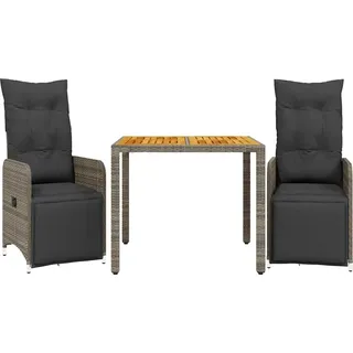 vidaXL 3-tlg. Garten-Bistro-Set mit Kissen Grau Poly Rattan - Grau