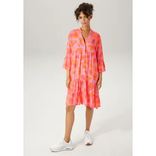 Aniston CASUAL Tunikakleid mit farbenfrohen, graphischen Blüten bedruckt, pink, orange, fuchsia
