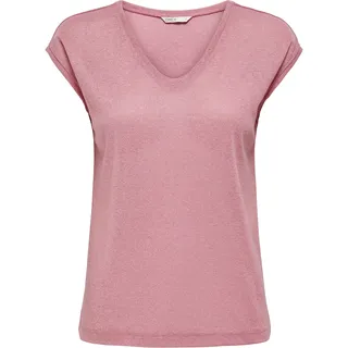 ONLY Kurzarmshirt "ONLSILVERY S/S V NECK LUREX TOP JRS NOOS" Materialmix mit Glitzer, loose fit, Rundhals, bonbon detail:tone in tone lurex