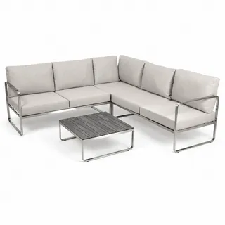 greemotion Gartenlounge-Set Sydney Lounge-Set Edelstahl / Beige inkl. Auflagen & Tisch - Beige, Silber, Grau
