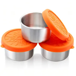 nicelock Snackbox Edelstahl Klein 3er Set 100 ml Mini Dosen | Edelstahl Brotdose mit Silikondeckel Kinder und Baby, Salatdressing Behälter, Dipschalen Auslaufsicher