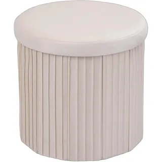 Relaxdays Hocker Samt, Sitzhocker mit Stauraum, gepolstert, faltbar, HxD: 38 x 38 cm, runder Beistellhocker, Creme