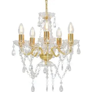 The Living Store Kronleuchter mit Perlen Golden Rund 5×E14 - Gold