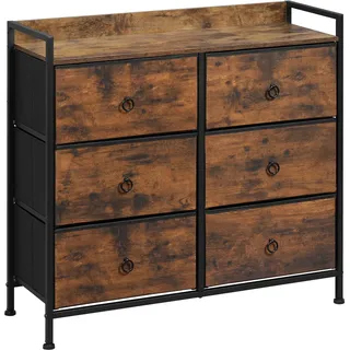 WOLTU Kommode mit 6 Stoffschubladen, Sideboard mit Metallrahmen | für Schlafzimmer Wohnzimmer Flur, Industrial Stil, Vintagebraun Schwarz
