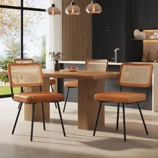 Sweiko Esszimmerstuhl aus Kunstleder (4 Stück) Rattan-Loungesessel Schminkstuhl Ergonomischer Stuhl Leichter Luxusstuhl Retro-Stuhl