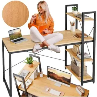 Schwarzer Loft-Computertisch mit Metallregalen für Büro oder Schule - Schwarz