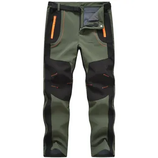 donhobo Herren Outdoorhose Wanderhose Trekkinghose Softshellhose Wasserdicht Winddicht Warm Gefüttert Winterhose Skihosen (Armeegrün, S)