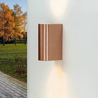Licht-Erlebnisse Up Down Leuchte Außen, Wandleuchte GU10, Außenlampe Haus, in Kupfer, IP44, B:6,8 cm, Garten, Eingang, Terrasse, Balkon, Außenwandleuchte, Außenleuchte rund