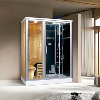 PureHaven Luxus 2in1 Finnische Sauna und Dampfdusche 170x100 cm für 2 Personen Tropenbrause Rücken- und Fußmassage LCD-Bildschirm Radio und Saunaofen - Weiß