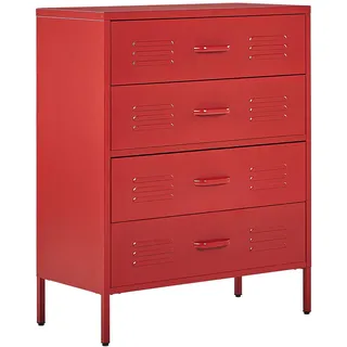Beliani Kommode rot 4 Schubladen Enago , Rot , Metall , 80x102x40 cm , Kleinmöbel, Kommoden, Kommoden