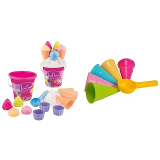 Simba Eimergarnitur EIS, 14 Teile, Sandkasten, Wasserspielzeug, Sandspielzeug, Es Wird nur EIN Artikel geliefert & Sandformen EIS, 5 Waffeln, 1 Portionierer, Sandspielzeug, 15cm, Geschenkset