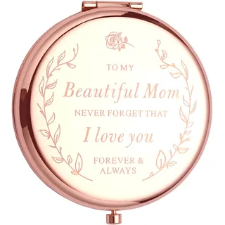 Reemane Gravierter Muttertag Geburtstag Geschenke für Mama von Tochter und Sohn - I Love You Mom Rose Gold Kompaktspiegel für Ihre Mutter in einzigartiger Geschenkbox