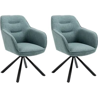 CasaDolce Esszimmerstuhl NASTA, 2er-Set, Türkis, 63x61x88 cm, gepolstert, 180° drehbar, 120 kg max. Belastung - Türkis